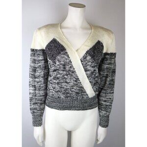 VINTAGE 80S - WOMEN'S METALIC GRAY V-NECK SWEATER - CHARLOTTE VANHORNE - SIZE M